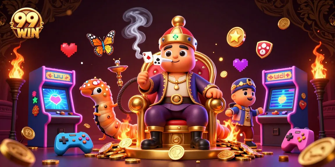 Experience the thrill of 99WIN with vibrant 3D casino-themed artwork featuring unique gaming elements.