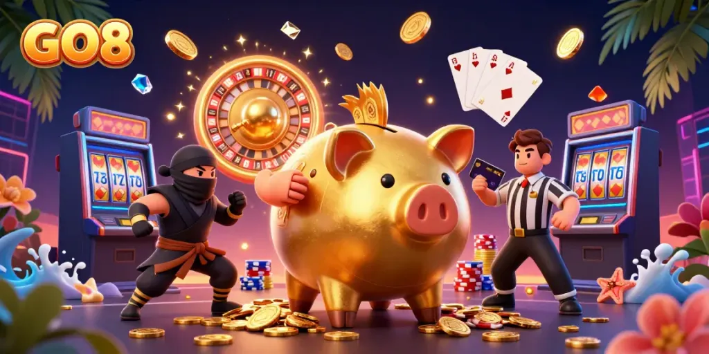 Experience thrilling gameplay with GO8's vibrant casino characters and dynamic game elements!