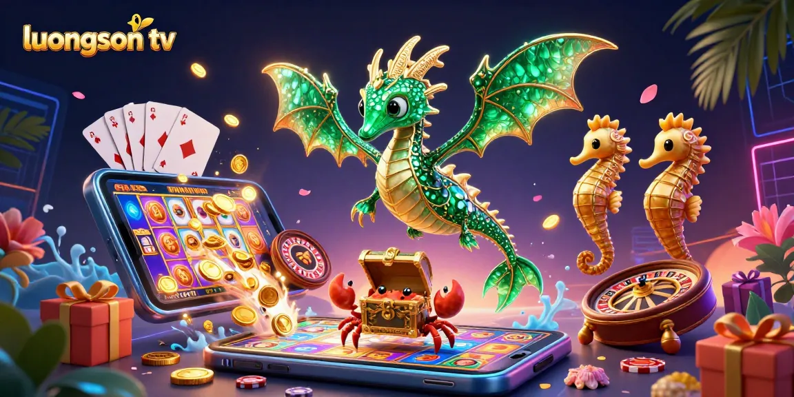 Experience thrilling gaming with luongson tv's vibrant 3D slot scene featuring dragon, seahorse, and treasure elements.