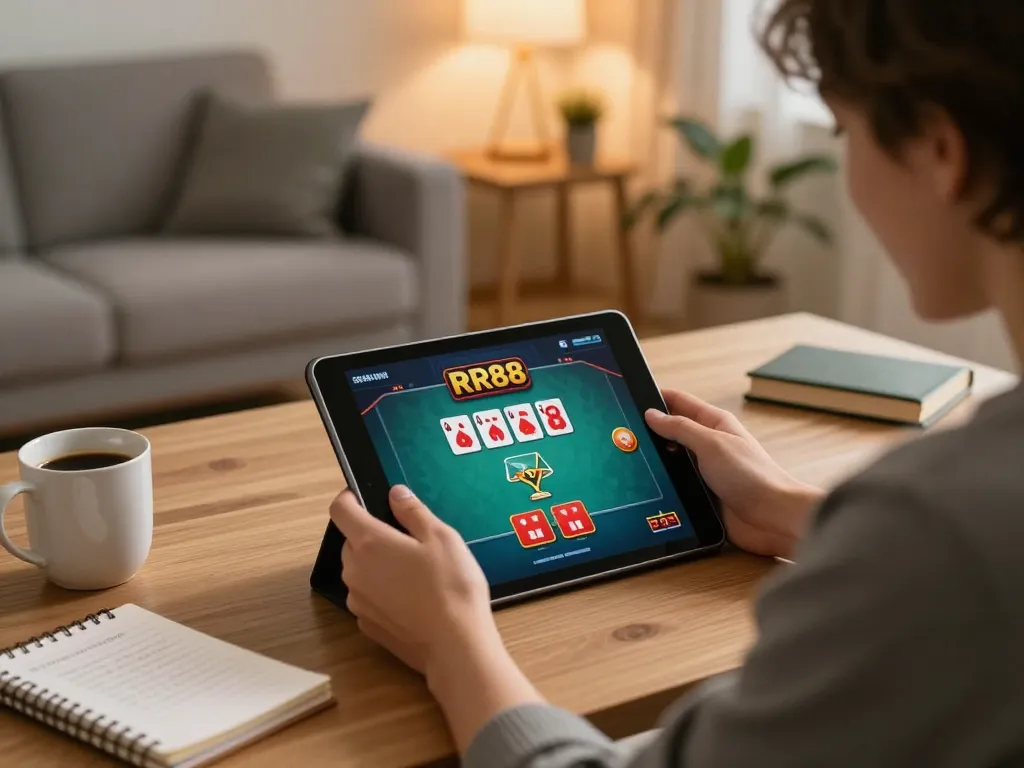 Experience thrilling poker action at RR88 from a cozy home gaming setup.