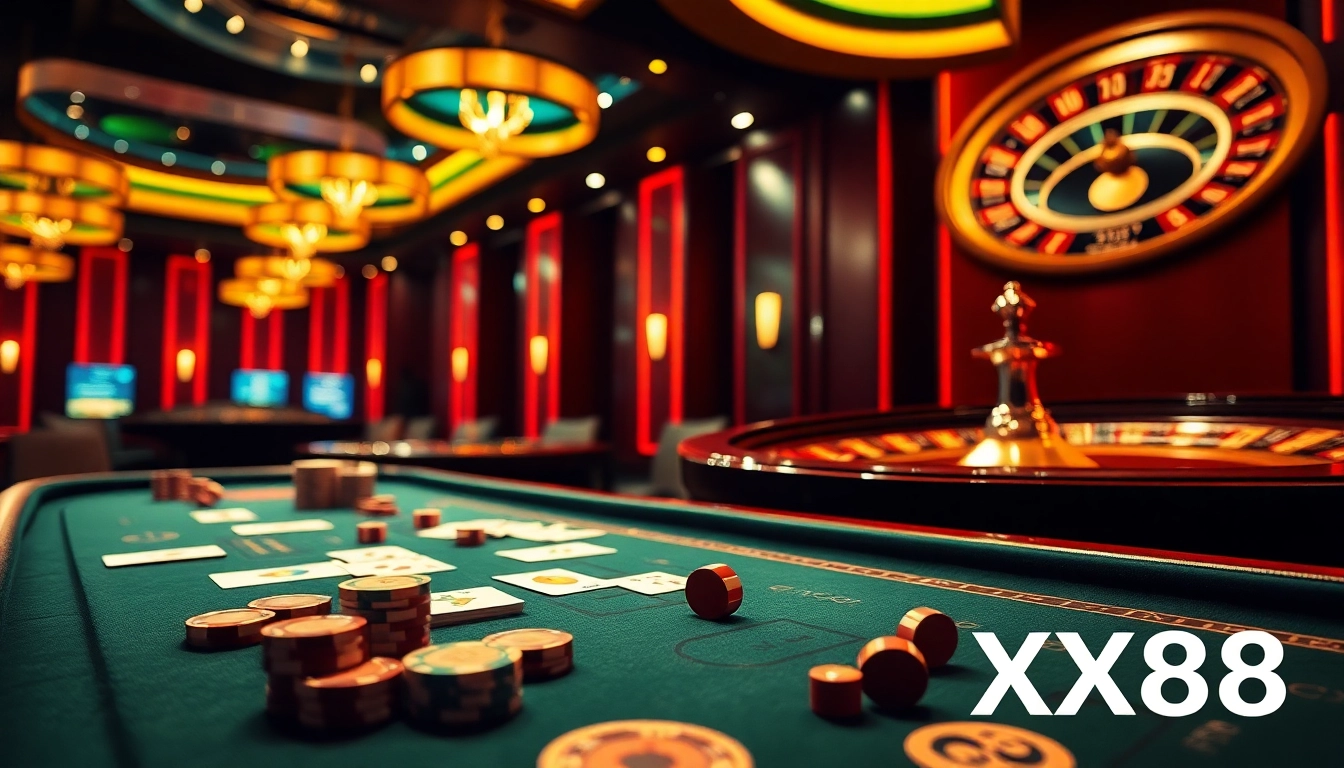 Experience thrilling gaming action at XX88 with vibrant tables and exciting casino elements.