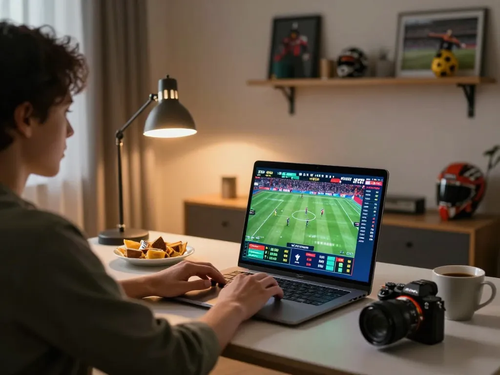 Player engaging in online sports betting at home, exploring m88zo for exciting odds and events.