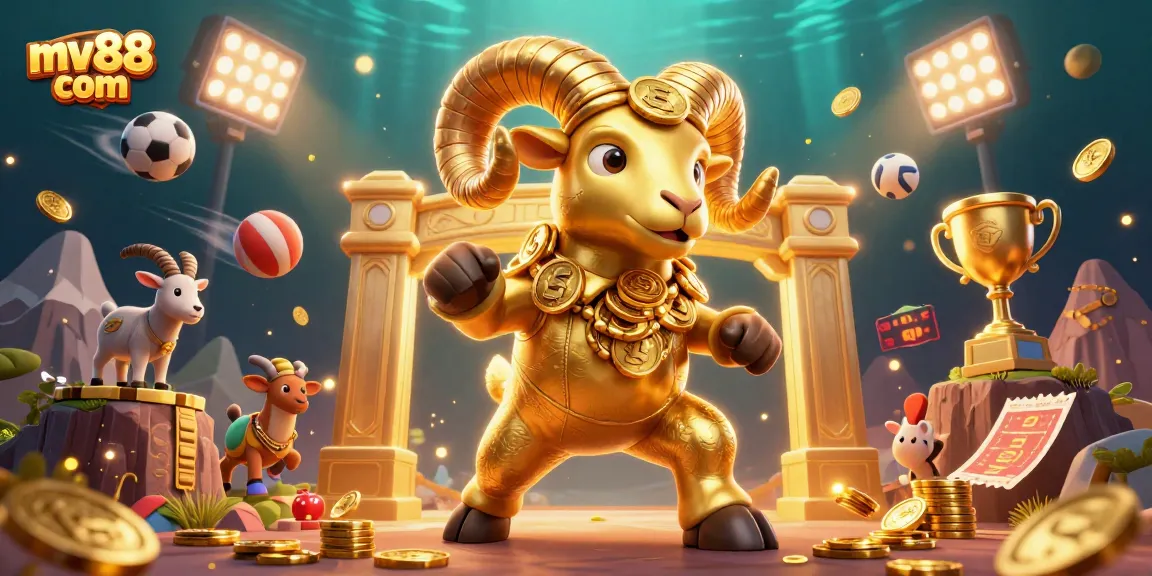 View the dynamic action at mv88 com with golden ram and sports elements highlighting excitement.