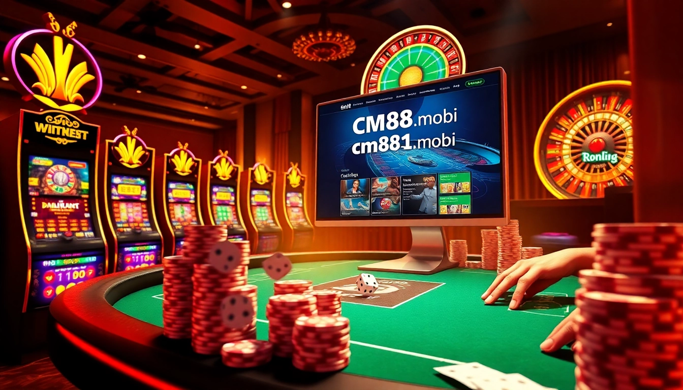 Excited players engaging in a high-stakes poker game while exploring cm88.mobi for online gambling.