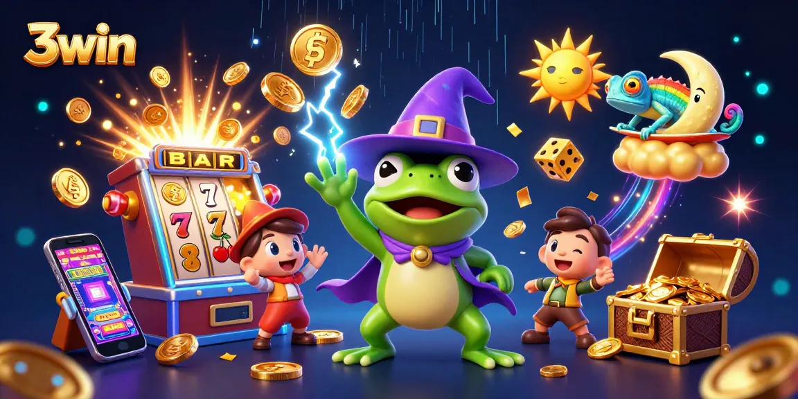 Experience the excitement of winning at 3win with colorful casino game elements and enchanting characters.