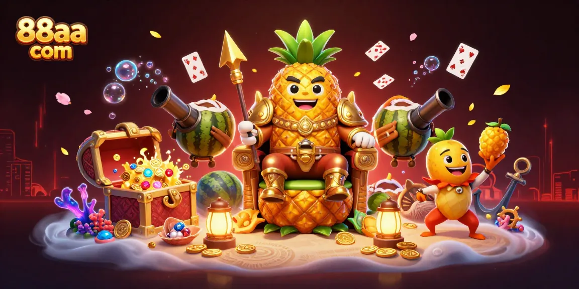 Experience the thrilling world of 88aa com with cartoon characters and casino elements in a vibrant beach setting.