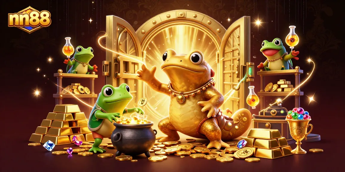 nn88 enhances your gaming experience with a captivating scene of gold coins and enchanting creatures.
