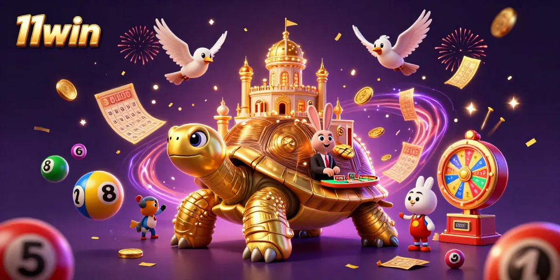 Experience exciting wins at 11win with a golden tortoise casino scene filled with lottery fun.
