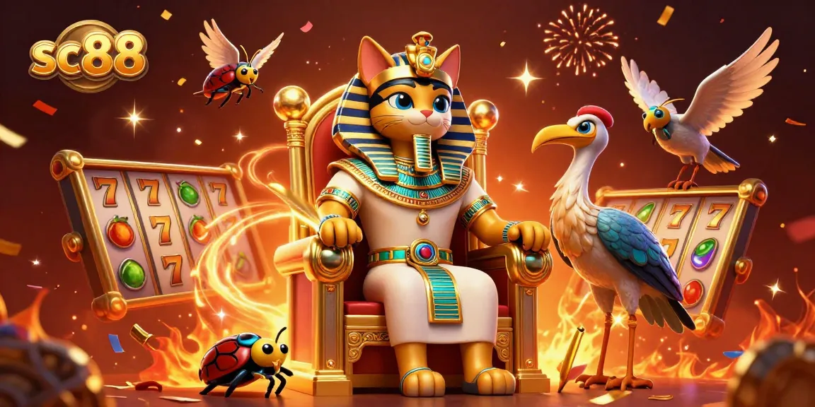 Engage in thrilling slots action at sc88 with an Egyptian-themed casino illustration.