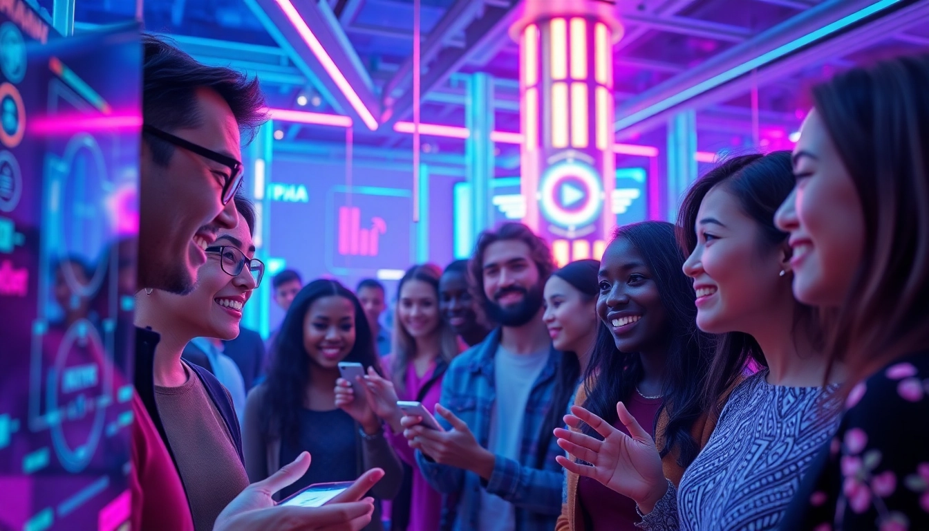Engaging users immersed in AI chat interactions with crushonai characters, showcasing futuristic digital ambiance.