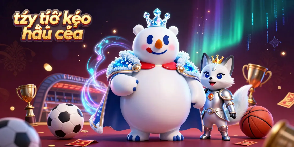 Bet on tỷ lệ kèo nhà cái today with a stunning 3D scene featuring a king polar bear and fox, sports elements galore!