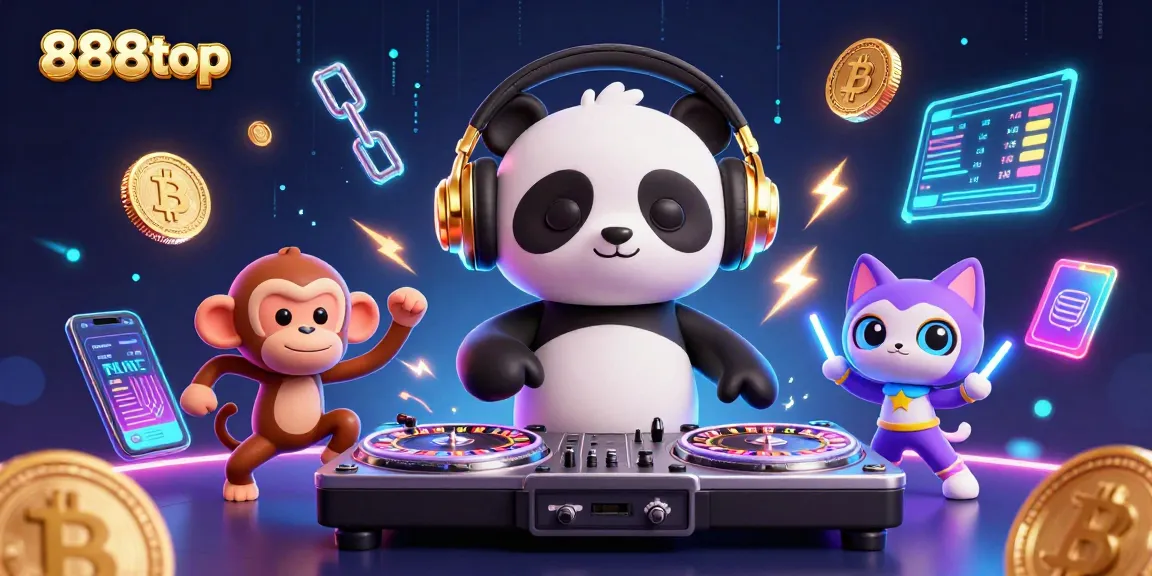 Engage in thrilling fun at 888top with a vibrant scene of cute characters embracing casino festivities.