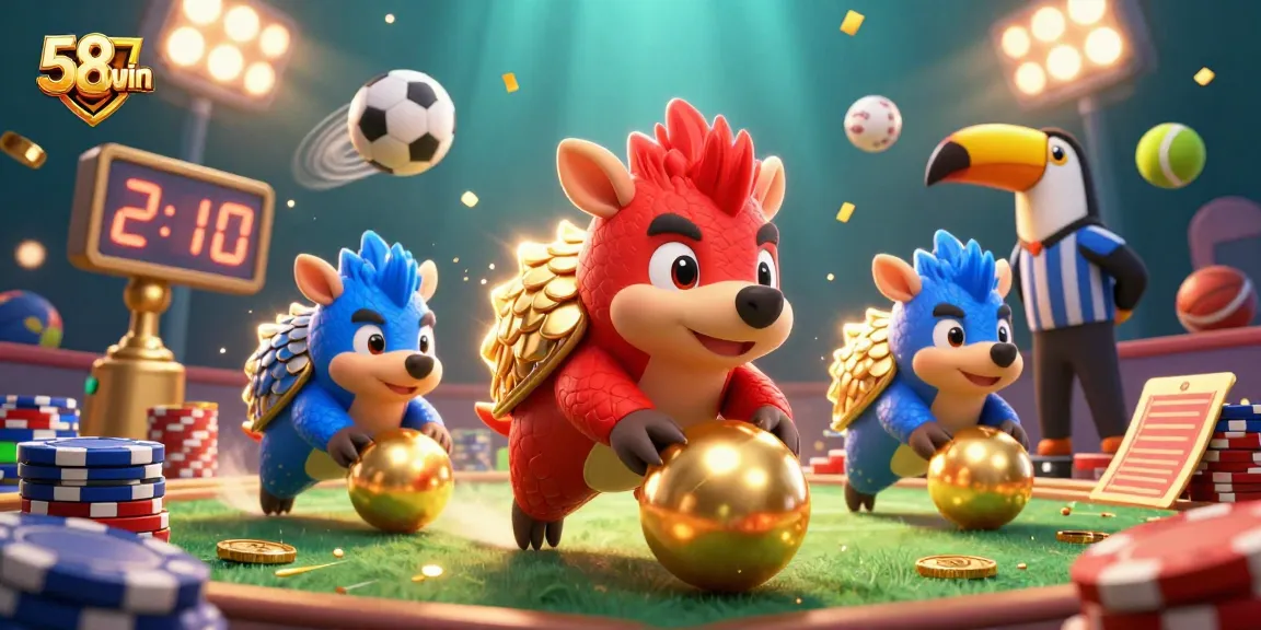 Experience the thrilling action of 58win as rival pangolins roll through poker chips in this dynamic casino scene.
