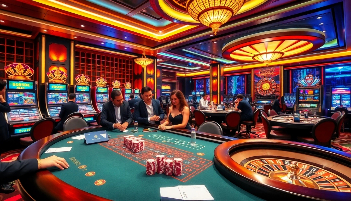 Exciting gaming scene at https://red88.hot/ featuring baccarat and slot machines.
