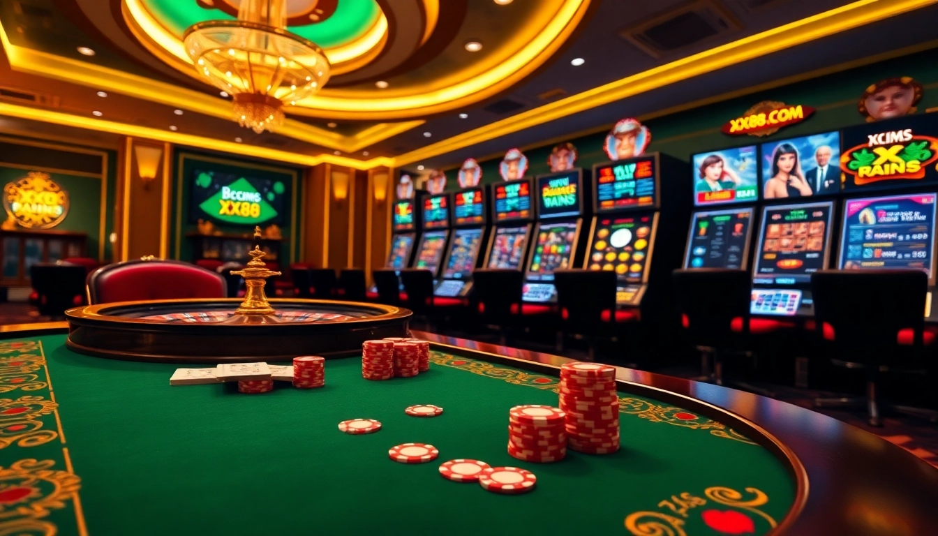 Engage in the thrilling casino atmosphere at XX88.COM with vibrant games and luxurious gaming tables.