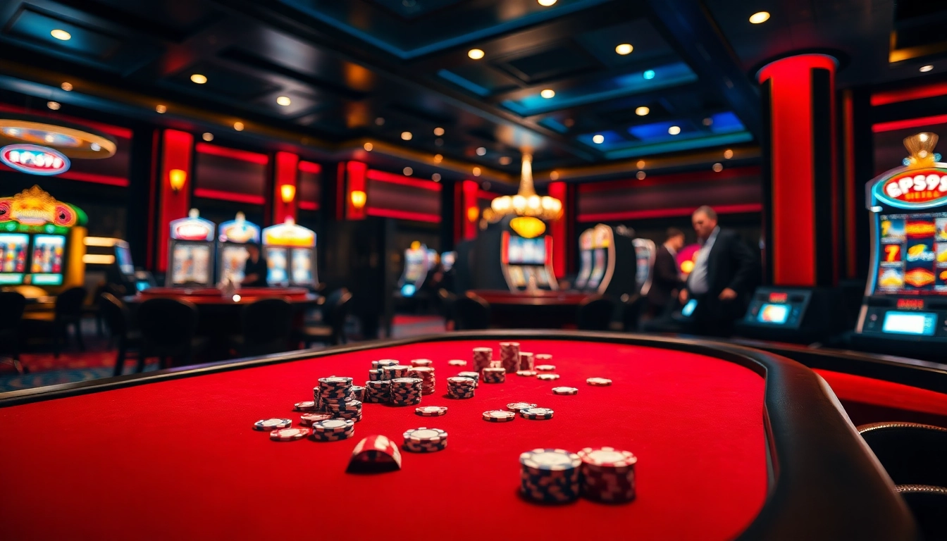 Experience high-stakes play at PS99's sophisticated casino tables with vibrant action and luxury.