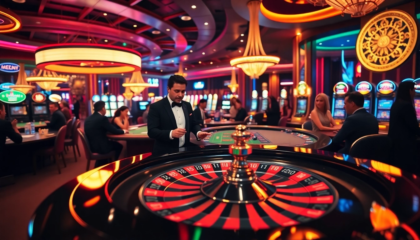 Casino excitement at https://xx88.me.uk/ with players at roulette tables and vibrant atmosphere.
