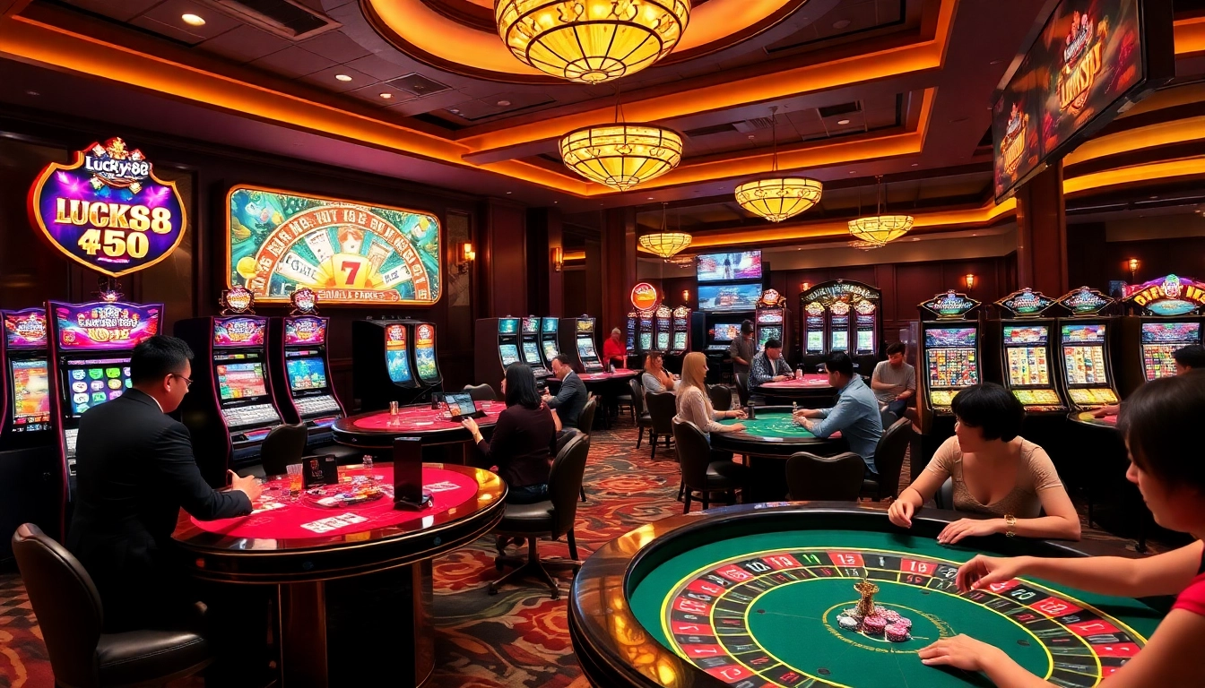 Experience exciting gameplay and promotions at Lucky88 online casino with vibrant casino visuals.